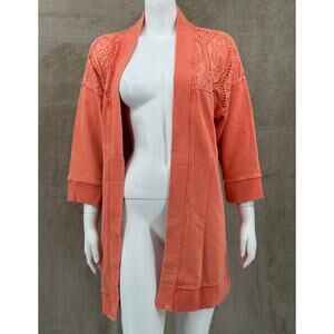 Soft Surroundings Cardigan Women Medium Ellie Topper Coral Reef 100% Cotton Boho